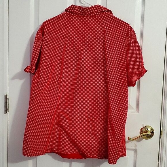 Cato Woman Red Polka Dot Casual Picnic Button Down Blouse Top Plus 22 - Picture 4 of 9